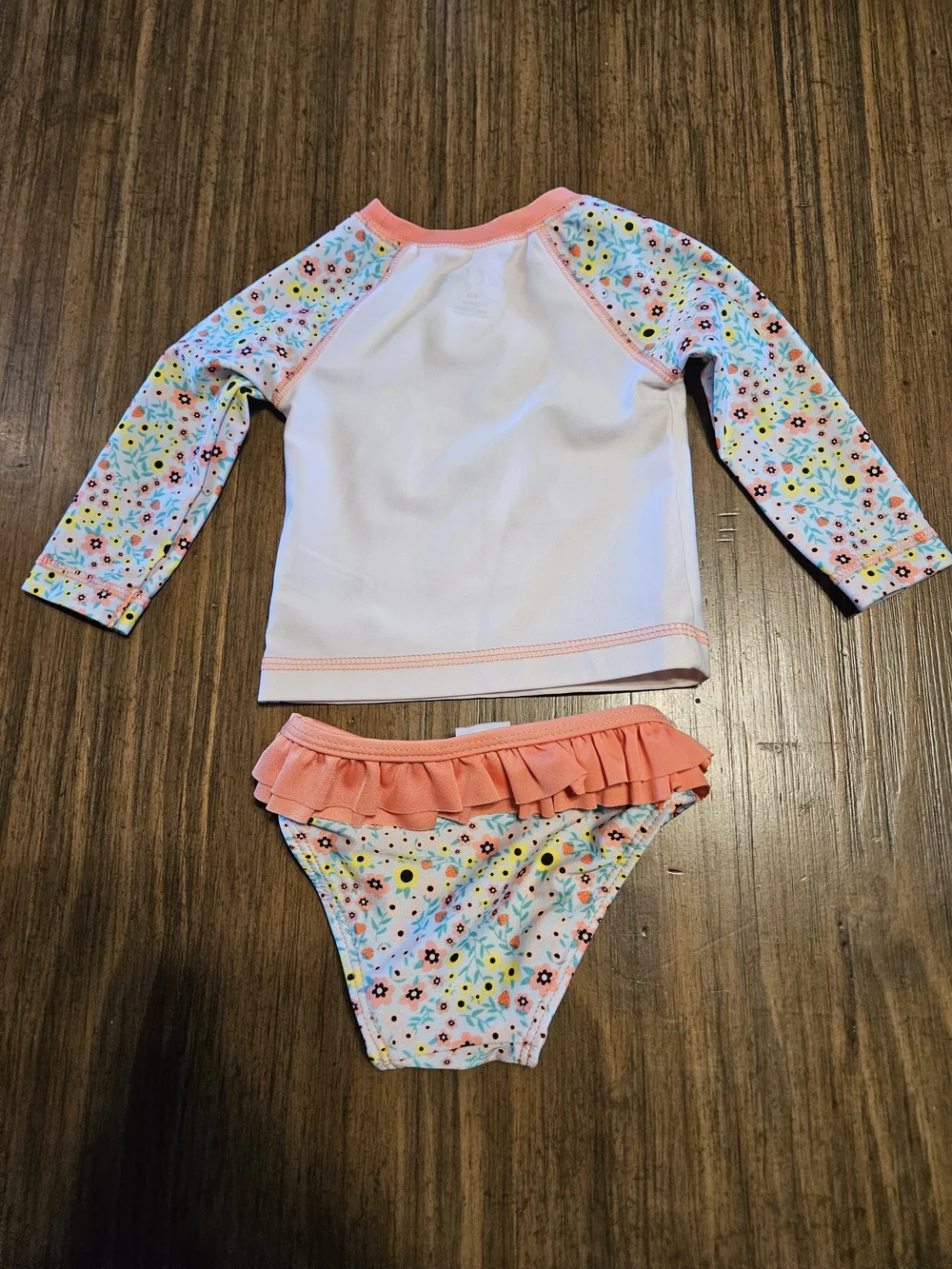 Cat & Jack Pink and White Floral Heart Rashguard Swim Set